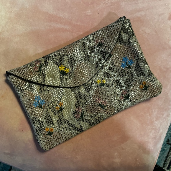 ANTHROPOLOGIE ~ Embroidered Snake-Printed Clutch - Picture 2 of 4